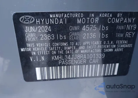 2024 Hyundai Sonata Hybrid Sel z USA, uszkodzony, nr VIN KMHL34JJ8RA101339